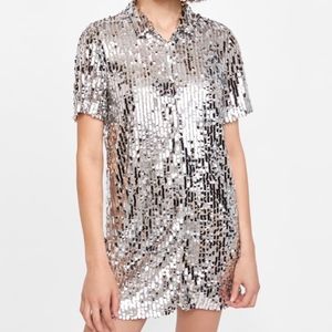 Zara Sequined Button Up Shirt Dress